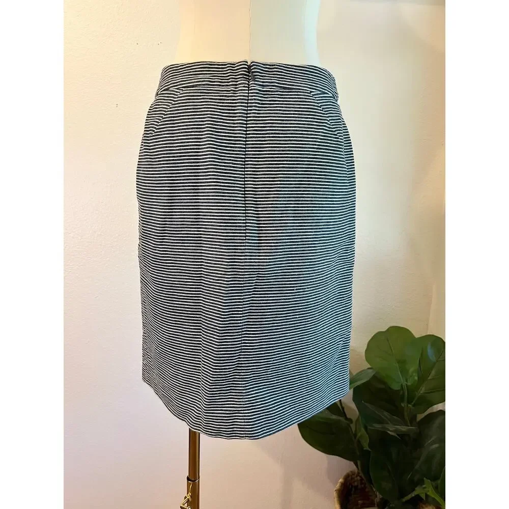 Kate Spade Saturday 100% Cotton Blue Railroad Stripe Mini Skirt Size Small